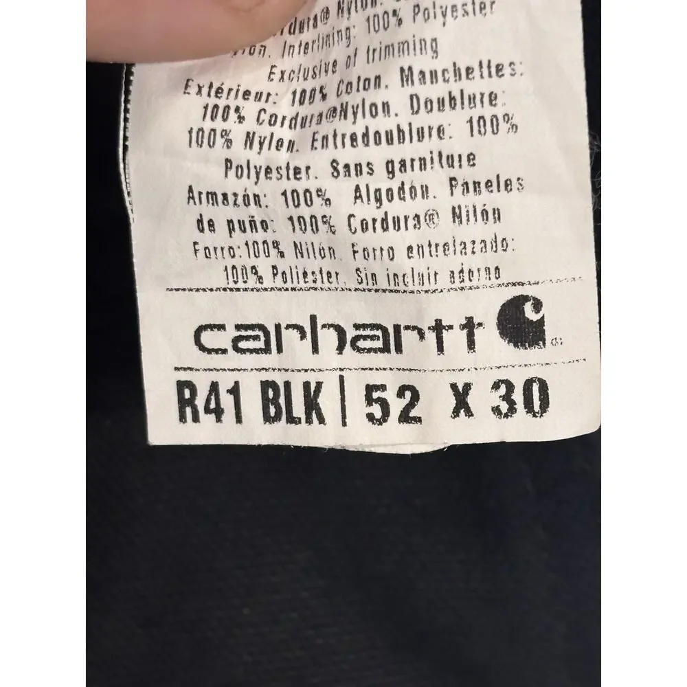 Carhartt Men's Black R41 Quilt Lined Duck Bib Overalls Double Knee Sz 52x30 BIG